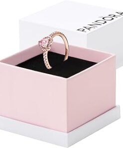 Sparkling Pink Elevated Heart Ring - Rose Gold Ring for Women - Layering or Stackable Ring - Gift for Her - 14k Rose Gold-Plated Rose with Cubic Zirconia