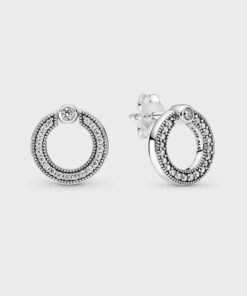 PANDORA PavÃ & Logo Circle Reversible Stud Earrings