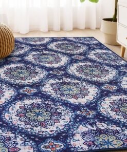 Status Contract 3D Printed Rug for Living Area, Bedroom & Dining Space | Anti-Slip Floor Rug | Kashmiri Blue | Polyester | 121 x 182 cm