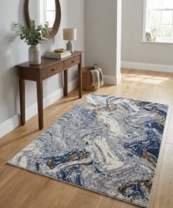Noon East Carpet Rug Woven with Soft Texture |Verano Breeze Design  - Blue  | Size - 160x230 cm - 5x7.5 ft | For Medium Sized Family room, Bedroom with queen beds, 4-6 seater Dinning area, Entry hallways & Foyers