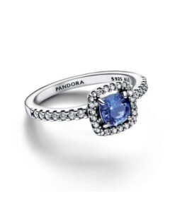 PANDORA Sparkling Square Blue Halo Ring