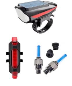 ABC AMOL BICYCLE COMPONENTS Rechargeable Cycle Solar Front, Rear & Valve Light and with Horn Waterproof Cycle Light (Multicolor) (Red)