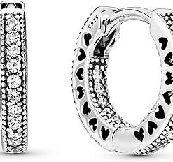 Signature Women's Sterling Silver Pavé Heart Cubic Zirconia Hoop Earrings