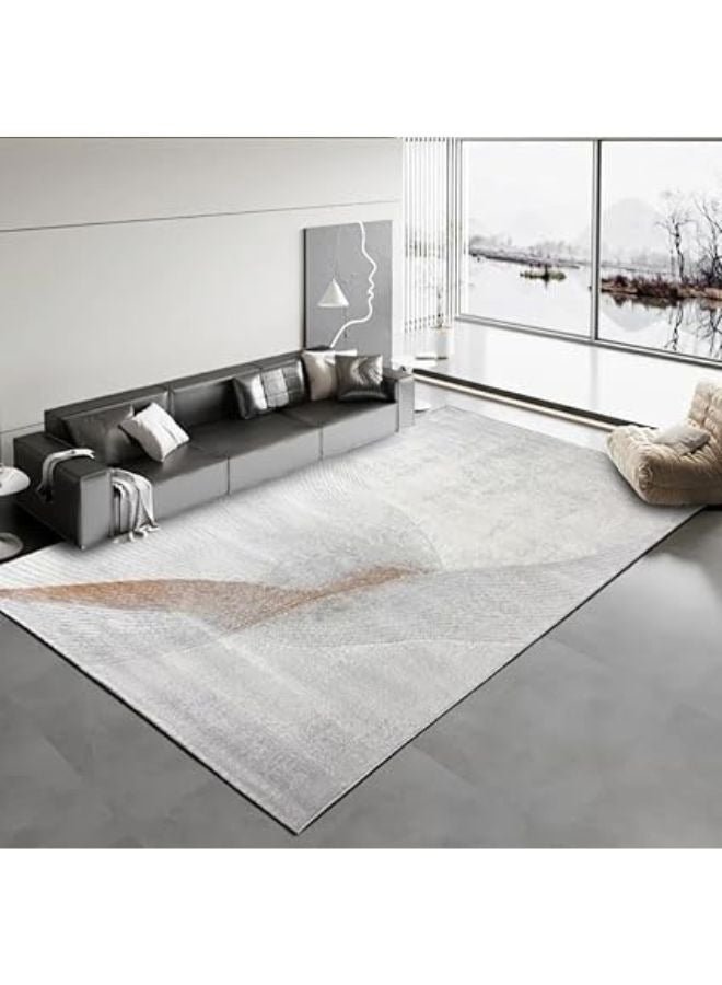 Harmony Home Soft Fluffy Carpet – 160 x 230 cm, Braided Cashmere Anti-Slip Rectangular Rug for Living Room, Bedroom & Dining Room (Grey & Beige Abstract Design)