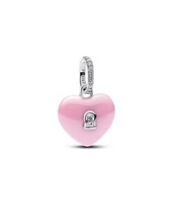 PANDORA Pink Ceramic Heart Padlock Dangle Charm