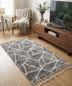 Noon East Carpet Shaggy Rugs with Soft Texture, Color - Dark Grey, Size - 80x150 cm - 2.6x4.9 ft, Design - Revive Abstract, Ideal  for Bedside runners, In front of TV units, Entry Hallway