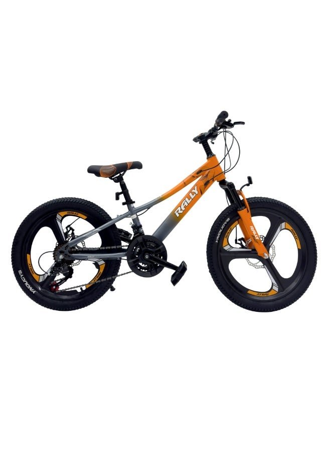 RALLY BICYCLE 20-Inch Kids Bicycle | 20-Inch Wheel Size| Model RL-20-2240-1SUS-1SP | Steel Frame |Alloy Wheels | Front Suspension | Disc Brakes | MTB Handlebar |Orange Color