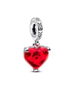 PANDORA Disney Mickey & Minnie Mouse Kiss Red Murano Glass Dangle Charm