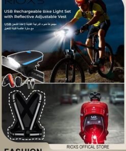 RIOXS USB Rechargeable Bike Light Set And Reflective Running Vest,Ultra Bright Bicycle Lights With Horn And Headlight Tail Rear Reflectors,Bike Accessories For Night Riding,Waterproof Bicycle Accessories For Men Women Night Road Cycling