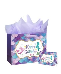 Reusable Paper Gift Bags Set, 1 Greeting Cards, 5 Tissues Paper, for Birthdays, Weddings, Valentine's Day, Party, Mother's Day