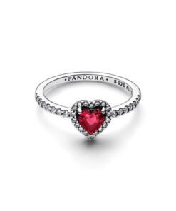 PANDORA Heart sterling silver ring with cherries jubilee red crystal and clear cubic zirconia
