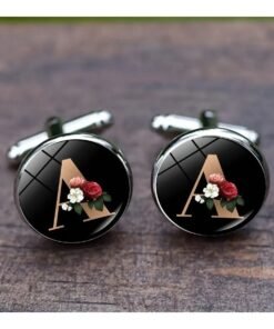 Home Clearance Sale A Pair of Cufflinks Featuring 26 Letters A-Z, Designed with Time Gem And Floral Elements, Perfect High-End Gift for Valentine'S Day.