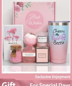 Arabest Gifts Basket for Her,Purple Relaxing Spa Care Package with 20oz Tumbler, Lavender Bath Salts, Diamond Soap + Bath Bomb, Soy Candle in Gift Box - Perfect Mothers Day Valentine Gifts for Women Sister Wife