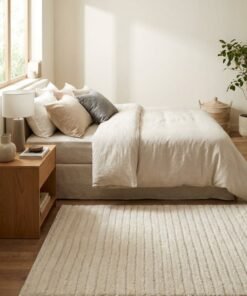 Noon East Carpet Shaggy Rugs with Soft Texture, Color - Cream, Size - 80x150 cm - 2.6x4.9 ft, Design - Rocco Stripes , Ideal  for Bedside runners, In front of TV units, Entry Hallway