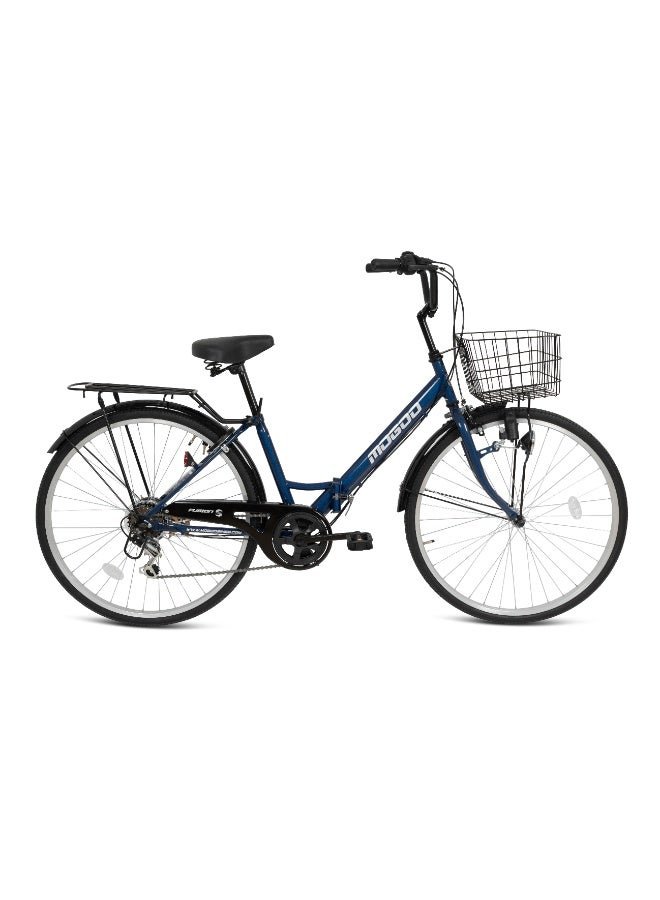MOGOO Fusion 26-Inch Road Bike | 26-Inch Wheel Size | 6 Speed | With Steel Basket And Caliper Brakes | Foldable Durable Steel Frame | Dark Blue Color