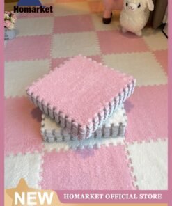 HomarKet 16Pcs Interlocking Foam Mats, Fluffy Carpet Tiles, Plush Area Rug, Square Splicing Floor Tiles, Soft Playmat Puzzle Floor Mat for Play Room, Apricot 30*30*1cm(Pink/White)