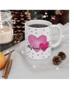 RYN Valentine's Day Mug 11oz - Love Gift for Her, Cup with Hearts, Romantic Coffee Mug, Anniversary Present, Valentine Decor