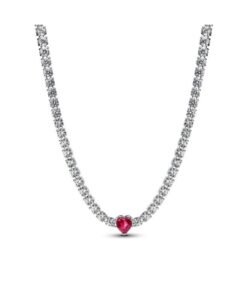 PANDORA Heart sterling silver choker necklace with cherries jubilee red crystal and clear cubic zirconia