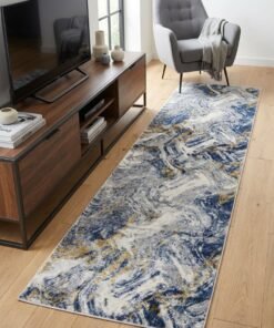Noon East Carpet Rug Woven with Soft Texture |Verano Breeze Design  - Blue  | Size - 60x230 cm - 2x7.5 ft |For Bedside runners, In front of TV units, Entry Hallway