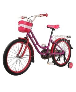 Mogoo Pearl Road Bike With Basket for 4-10 Years Old - Adjustable Seat - Handbrake - Mudguards - Reflectors - Rear Carrier - Gift for Kids - 16 Inch Bicycle with Training Wheels - Purple