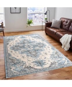 Handpicked Furniture Vintage Blue Rug, Ultra Soft Area Carpets For Bed Room, Living Room, And Dining Room, Antislip Floor Carpets, Easy To Clean, Made In Turkey, Polypropylene, Rectangle