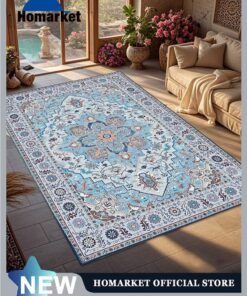 HomarKet Washable Area Rug 140X200CM Floral Vintage Traditional Floor Cover Foldable Thin Kitchen Accent Indoor Distressed Non Slip Carpet Floral Print Mat for Bedroom Living Room Bathroom Dining Room and Home Office