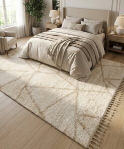 Noon East Carpet Shaggy Rugs with Soft Texture, Color - Cream, Size - 200x290 cm - 6.5x9.5 ft, Design - Revive Abstract, Ideal  for Living space , Master Bedroom, Dinning room & Large office space