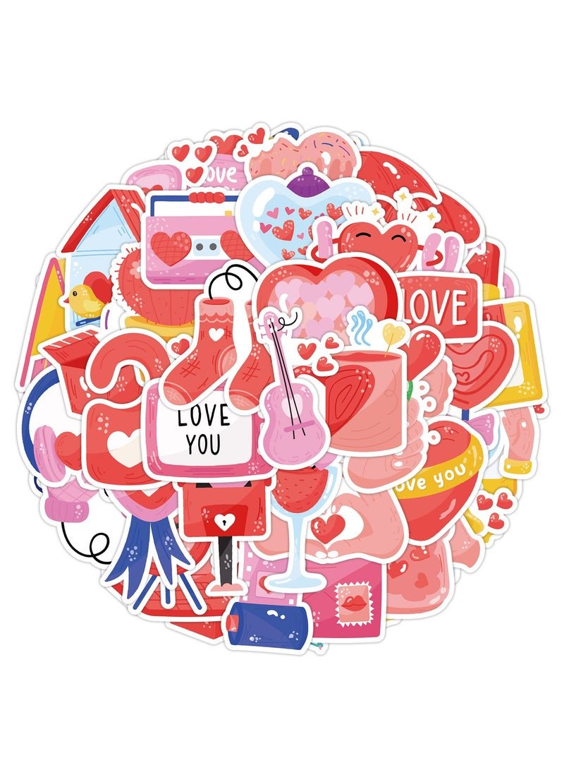 ORAINBOW 50PCS Valentines Theme Stickers Non-Repeating Vinyl Waterproof Holiday Love Stickers Holiday Gifts for Kids and Teens Valentines Day Party Favorite
