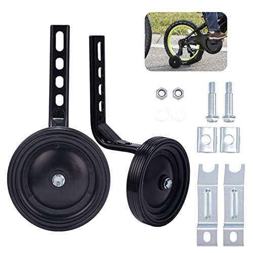 HOMEE Bike Training Wheels for Kids Adjustable Bicycle with Heavy Duty Rear Children Bicycles Stabilizer Mounted Kit, Bike Accessories fits for 14, 16, 18, 20inch Single Speed Bikes, 1 Pair (Black)