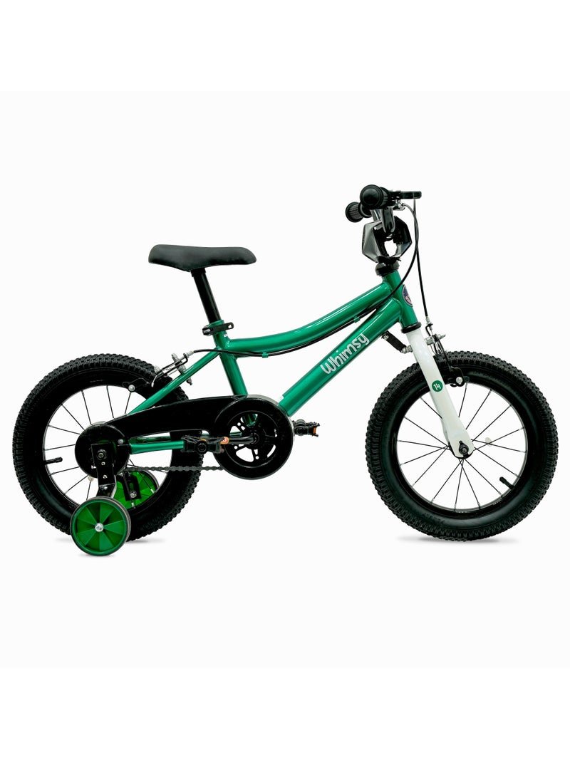 Whimsy Classic 14" Kids Bike 2-Minute Assembly, Handbrake, Child-Friendly Cycle, Adjustable Saddle Green
