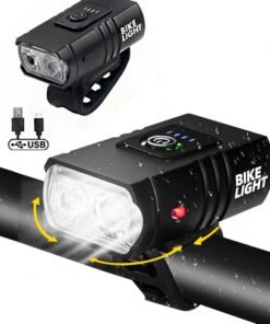 Bicycle Light Rechargeable Set Super IPX5 Waterproof Bike Lights Black Easy Install,for Night Riding Cycling Safety Mountain Biking Work School  Weekend Trips Urban Night Commutes Off Road Adventures