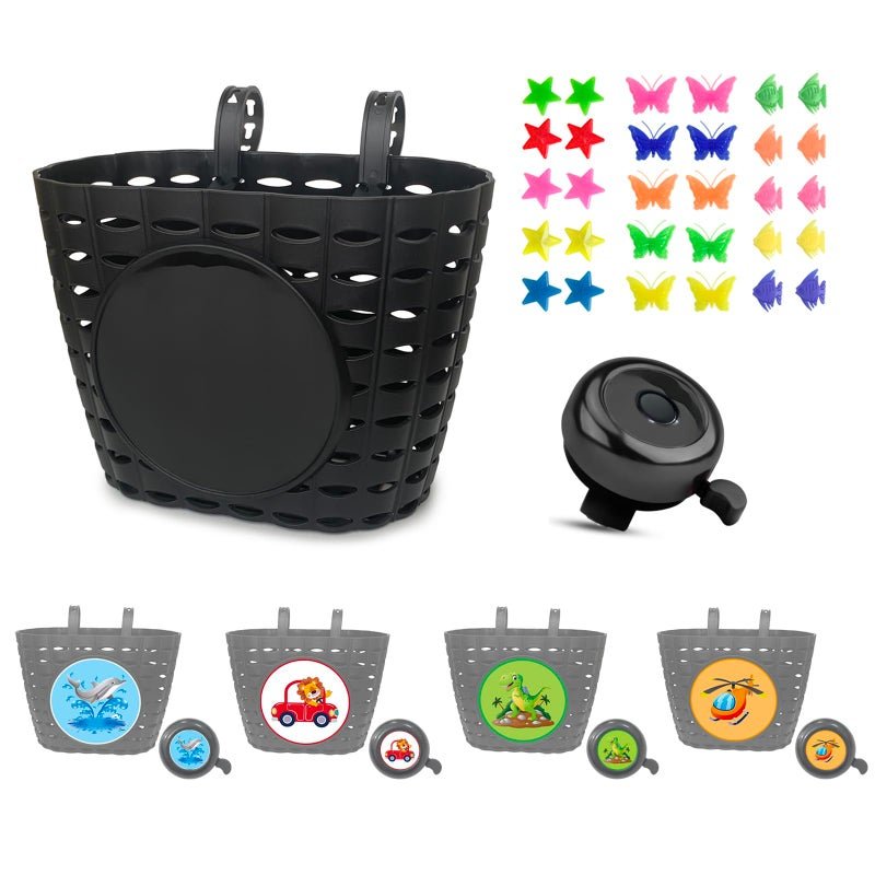 Noviko Kids Bike Basket Boy Bicycle Handlebar Basket With Bell Wheel Spokes For Girls