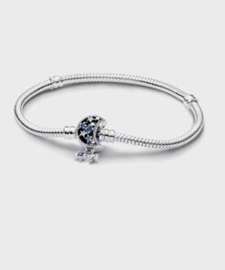 Pandora Moments Sparkling Moon Clasp Snake Chain Bracelet