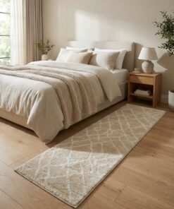 Noon East Carpet Shaggy Rugs with Soft Texture, Color - Cream, Size - 60x230 cm - 2x7.5 ft, Design - Rivo Cashmere, Ideal  for Bedside runners, In front of TV units, Entry Hallway