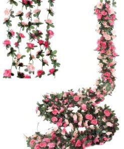 DUNISO Flower Garland Fake Rose Vine Artificial Flower Hanging Rose Ivy Flower Plants Artificial,Home Hotel Office Weddin Party Garden Craft Art Décor 5 Pack