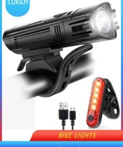 Cuken Ultra Bright USB Rechargeable Bike Light Set, Powerful Bicycle Front Headlight and Back Taillight, 4 Light Modes, Easy to Install for Men Women Kids Road Mountain Cycling Black