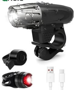 GROIC USB Rechargeable Bike Lights Set, Bicycle Light Set with Horn, Night Riding Front and Back Bicycle Light LED Bike Headlight Waterproof Easy to Install for Men Women Road Mountain MTB Cycling