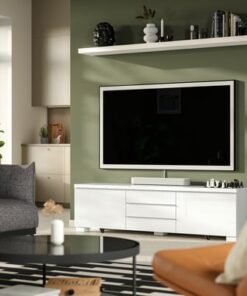 Alternative view of TV bench, high-gloss white, 180x41x49 cm