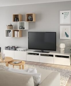 Alternative view of Cabinet combination for TV, white/white stained oak effect, 300x42x210 cm