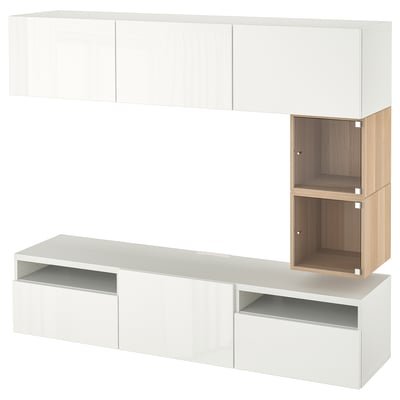 TV bench, white/Selsviken high-gloss/white, 180x42x166 cm