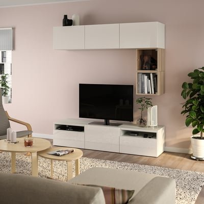 TV bench, white/Selsviken high-gloss/white, 180x42x166 cm - Image 2