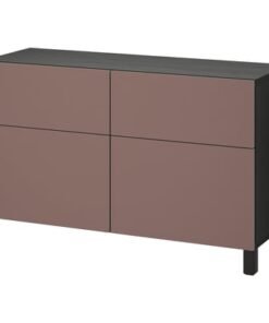 Storage combination w doors/drawers, black-brown/Hjortviken/Stubbarp brown, 120x42x74 cm