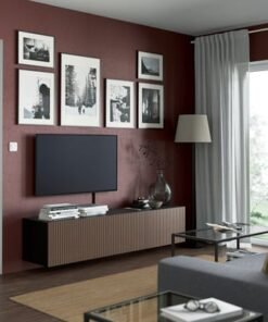 Alternative view of TV bench with doors, black-brown Björköviken/brown stained oak veneer, 180x42x38 cm