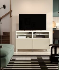 Alternative view of TV bench with doors, white/Krukmakare beige, 120x42x74 cm