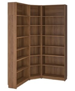 Bookcase corner comb w ext units, brown walnut effect, 136/136x28x237 cm