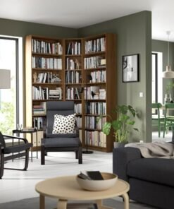 Alternative view of Bookcase corner comb w ext units, brown walnut effect, 136/136x28x237 cm