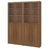 Bookcase comb w panel/glass doors, brown walnut effect, 160x30x202 cm