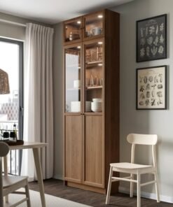 Alternative view of Bookcase with glass doors, brown walnut effect/clear glass, 80x30x237 cm