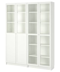 Bookcase with panel/glass doors, white/glass, 160x30x202 cm