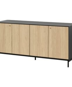 Sideboard, black/oak veneer, 161x52x75 cm